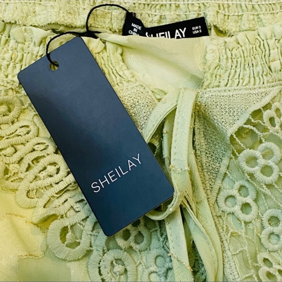 NWT Sheilay Sheer Floral Peasant Blouse Green Gold Size S - Picture 4 of 9
